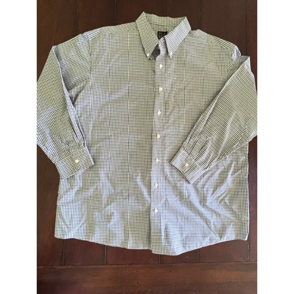 Jos A Bank Travelers Collection Mens XXL Blue Green Long Sleeve Cotton Shirt